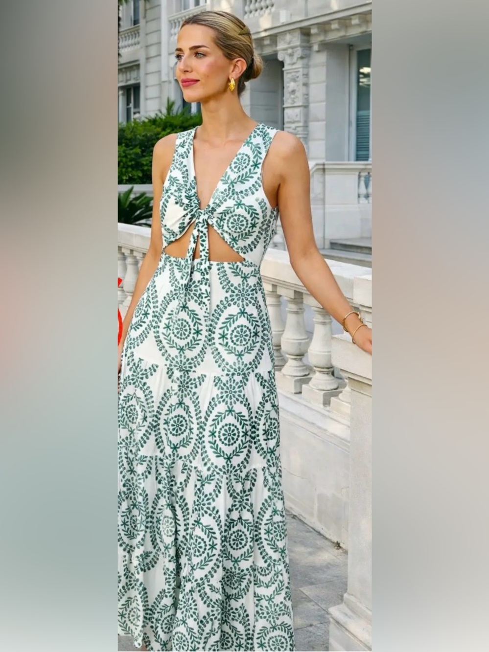 Zara cut work embroidery dress with knot